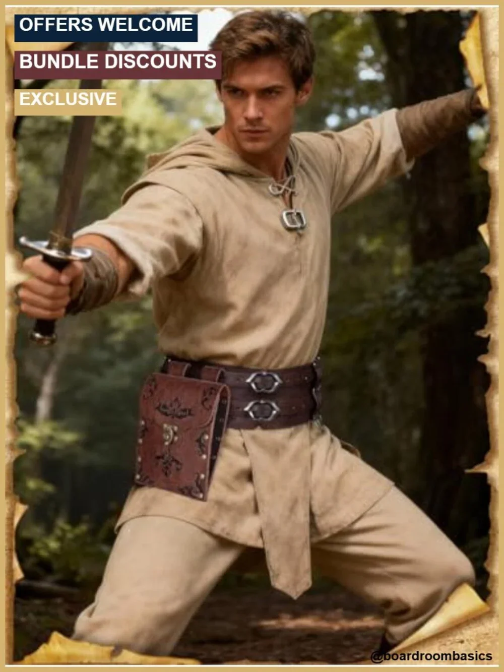Medieval Renaissance Wide Belt Set with Detachable Potion Bottle